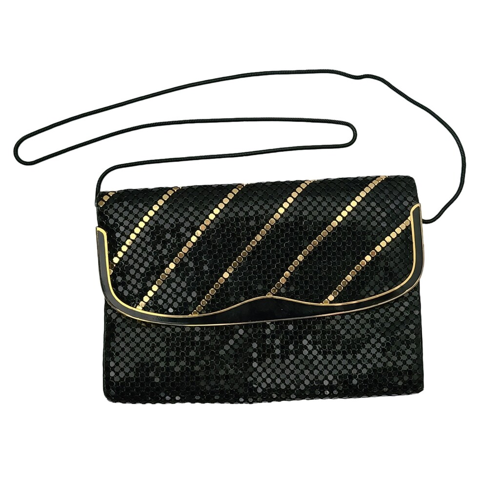 Rebecca Lynn Black Gold Sequin Evening Shoulder Bag Formal Party Purse 9"